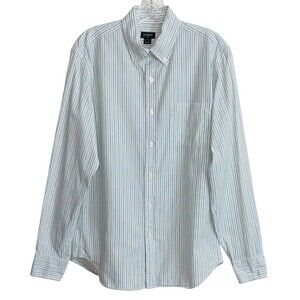 J Crew Mens White Shirt Sz M Blue & Green Pin Stripe Long Sleeves Ivy Style Prep